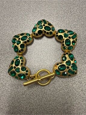 Oscar de la Renta Gold-Tone Bracelet with Emerald Green Hearts